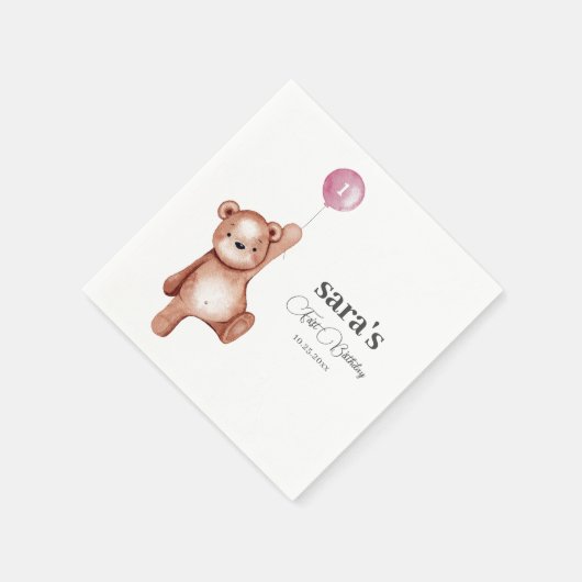 Serviette En Papier Teddy Bear Girl First Birthday Party (Coin)