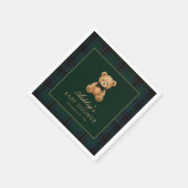Serviette En Papier Teddy Bear Green Tartan Baby Shower Paper Napkin (Coin)