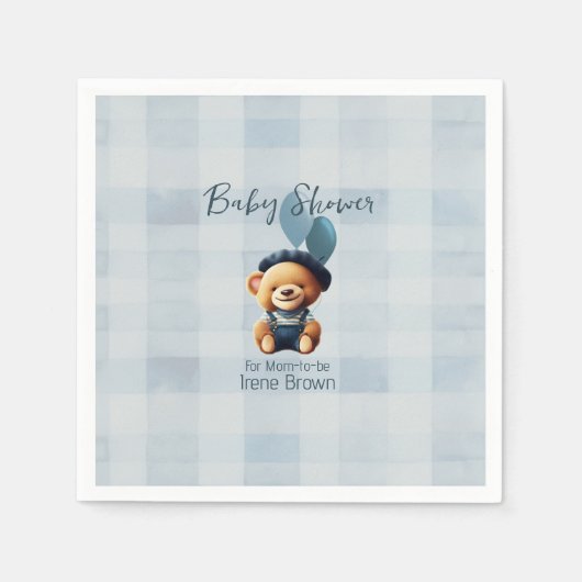 Serviette En Papier Teddy Bear Jean Baby shower Bleu (Devant)