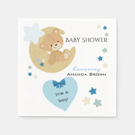 Serviette En Papier Teddy Bear Love Baby Boy Douche | (Devant)