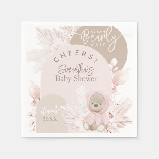 Serviette En Papier Teddy Bear Moderne Boho Girl Baby shower (Devant)