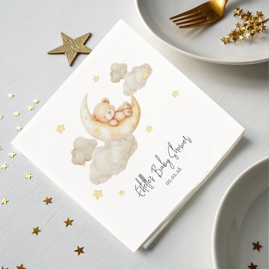 Serviette En Papier Teddy Bear Moon Stars Baby Shower Napkins