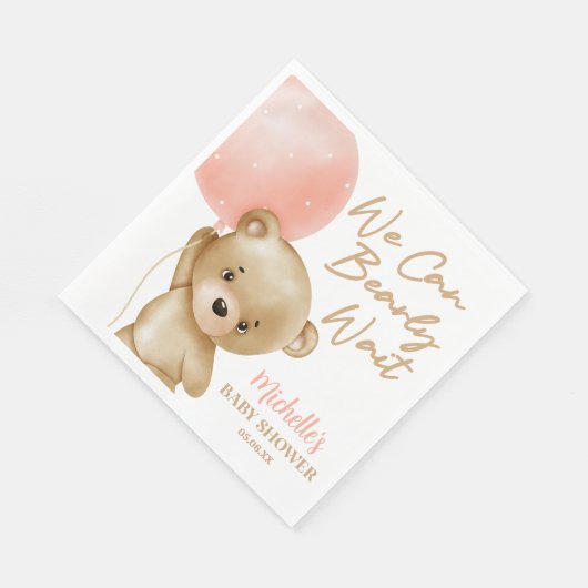 Serviette En Papier Teddy Bear Pink Nous Pouvons Bearly Wait Baby show (Coin)
