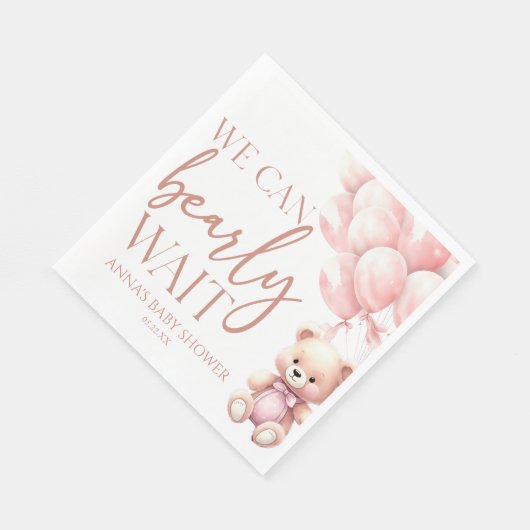 Serviette En Papier Teddy Bear Pink Nous Pouvons Bearly Wait Baby show (Coin)