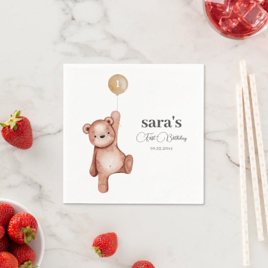Serviette En Papier Teddy Bear Première fête d'anniversaire (En situation)