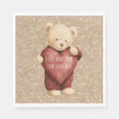 Serviette En Papier Teddy Bear Red Heart Gold Glitter (Devant)