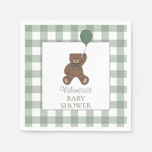 Serviette En Papier Teddy Bear Sage Green Baby Shower (Devant)