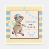 Serviette En Papier Teddy Bear sur Scooter, Baby shower rayé (Devant)