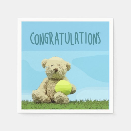 Serviette En Papier Teddy bear tient une balle de tennis Félicitations (Devant)