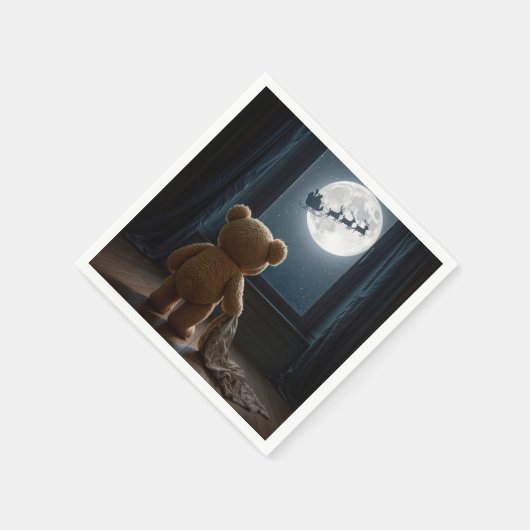 Serviette En Papier Teddy Bear Watching Santa Claus and Reindeer (Coin)