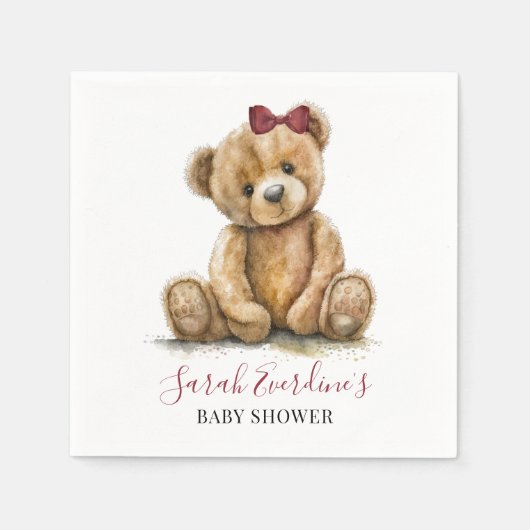 Serviette En Papier Teddy Bear Watercolor Baby shower fille (Devant)