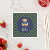Serviette En Papier Teddy Beary 1st Birthday Checkboard Paper Napkin (En situation)