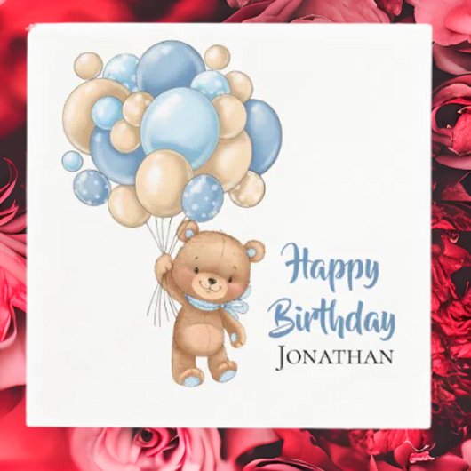 Serviette En Papier Teddy Boy Joyeux Anniversaire - Blanc