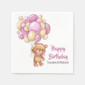 Serviette En Papier Teddy Girl Joyeux Anniversaire - Blanc (Devant)