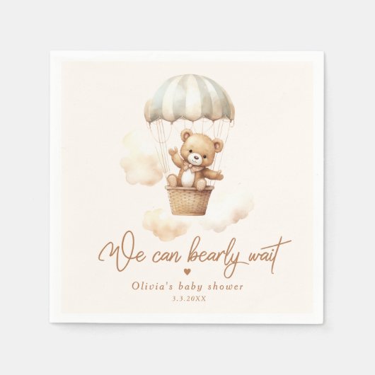 Serviette En Papier Teddy ours on peut attendre baby shower (Devant)