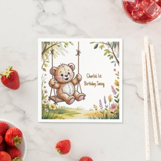 Serviette En Papier Teddy's First Birday Swing Party (En situation)