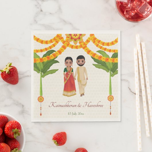 Serviette En Papier Telugu Tamil mariage marigolds bananier (En situation)