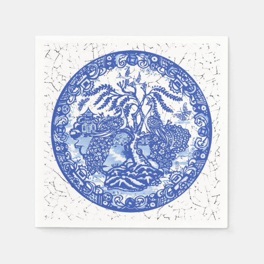 Serviette En Papier Temple de Peacock bleu Willow Garden Crackle Look (Devant)