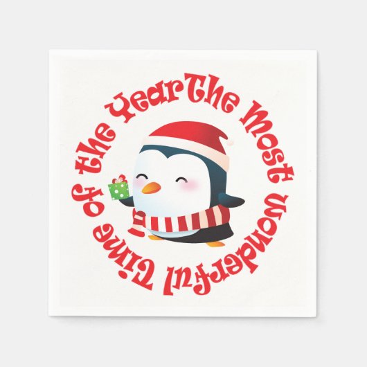 Serviette En Papier Temps le plus merveilleux Penguin de Noël (Devant)