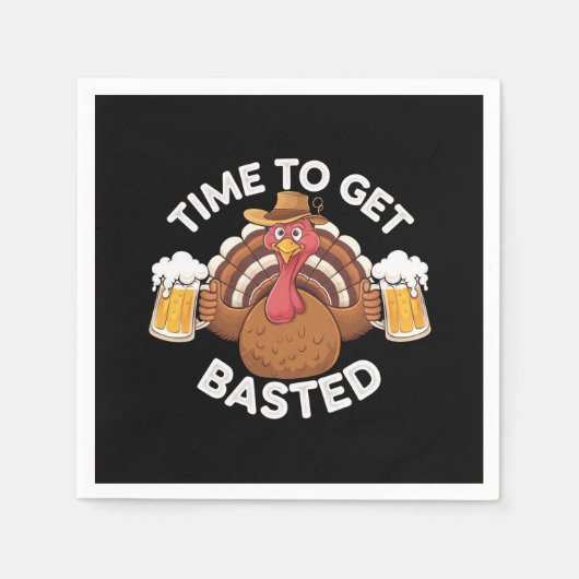 Serviette En Papier Temps To Get Basted Funny Beer Thanksgiving Turkey (Devant)
