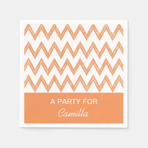 Serviette En Papier Tendance Crayon Orange Chevron Zigzags Avec Nom