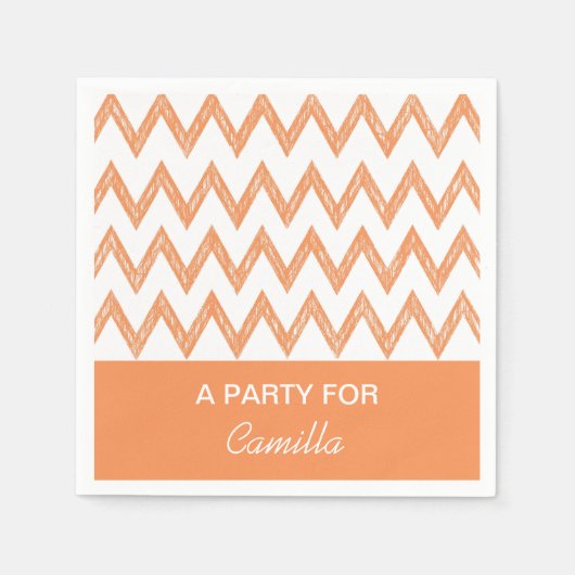Serviette En Papier Tendance Crayon Orange Chevron Zigzags Avec Nom (Devant)