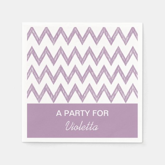 Serviette En Papier Tendance Crayon Purple Chevron Zigzags Avec Nom (Devant)