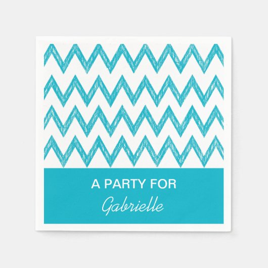 Serviette En Papier Tendance Crayon Turquoise Chevron Zigzags Avec Nom (Devant)