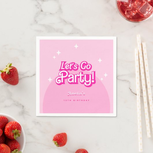Serviette En Papier tendance Let's Go Party rose anniversaire (En situation)