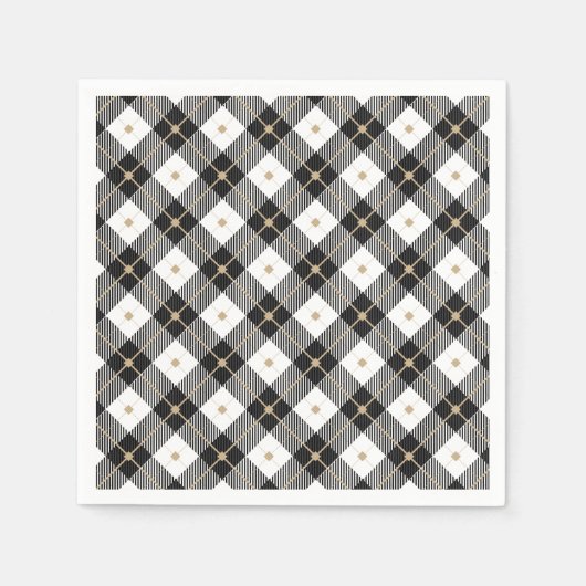 Serviette En Papier Tendance Noir Blanc Plaid (Devant)