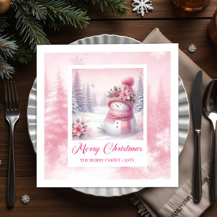 Serviette En Papier Tendance Rose de Noël Enfants Hiver Forêt Scène Co