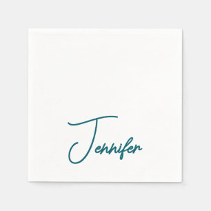 Serviette En Papier Tendance sarcelle foncée Moderne Minimaliste Nom é