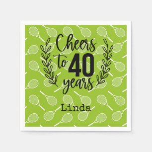 Serviette En Papier Tennis 40e anniversaire avec balle de tennis sur v