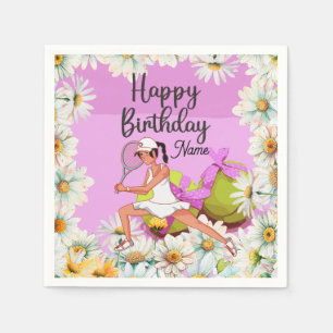 Serviette En Papier Tennis Anniversaire pour femme joueuse avec fleur 