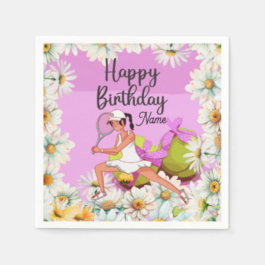 Serviette En Papier Tennis Anniversaire pour femme joueuse avec fleur  (Devant)