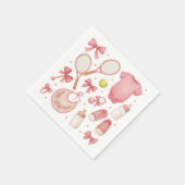 Serviette En Papier Tennis Baby Girl en Pink thème avec raquette (Coin)