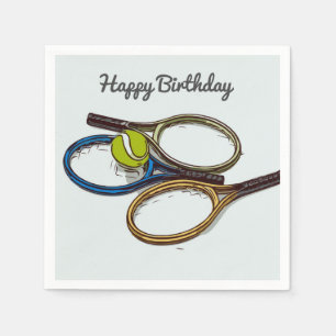 Serviette En Papier Tennis ball et raquette Joyeux anniversaire