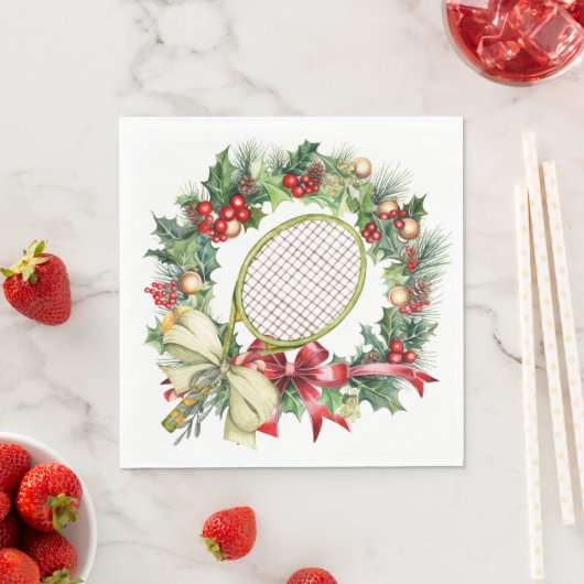 Serviette En Papier Tennis Christmas Wreath Watercolor (En situation)