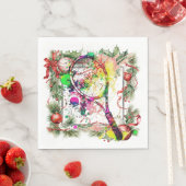 Serviette En Papier Tennis Christmas Wreath Watercolor (En situation)