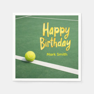 Serviette En Papier Tennis d'anniversaire avec balle sur le court 