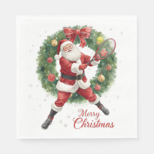 Serviette En Papier Tennis de Noël avec le Père Noël sur le court
