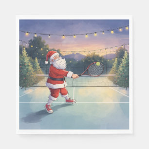 Serviette En Papier Tennis de Noël avec le Père Noël sur le court