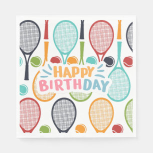Serviette En Papier Tennis Joueur de tennis d'anniversaire avec raquet