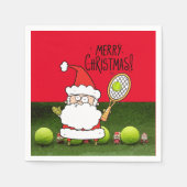 Serviette En Papier Tennis Joyeux Noël avec balle et Père Noël (Devant)
