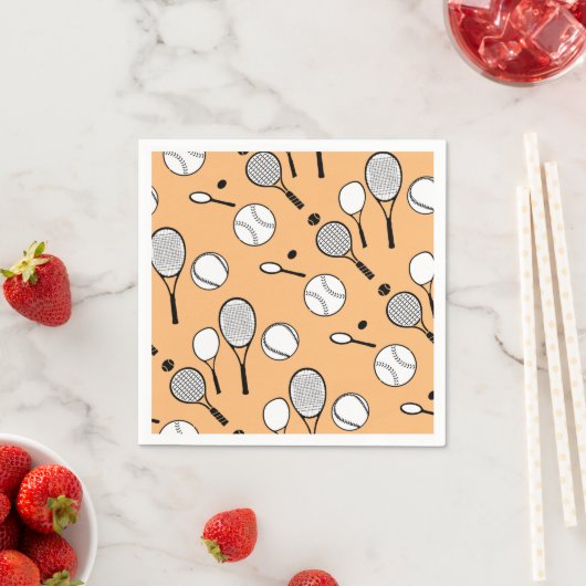 Serviette En Papier Tennis orange blanc noir (En situation)