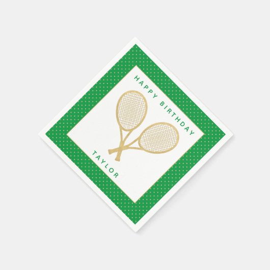 Serviette En Papier Tennis Party Chic Or et Vert Custom (Coin)