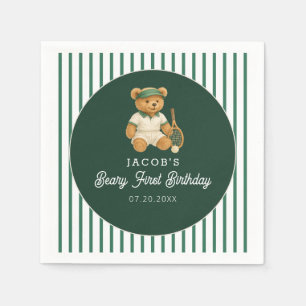 Serviette En Papier Tennis Preppy Bear Green 1er anniversaire