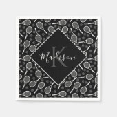 Serviette En Papier Tennis Racket Ball Motif Initial & Nom Monogramme (Devant)