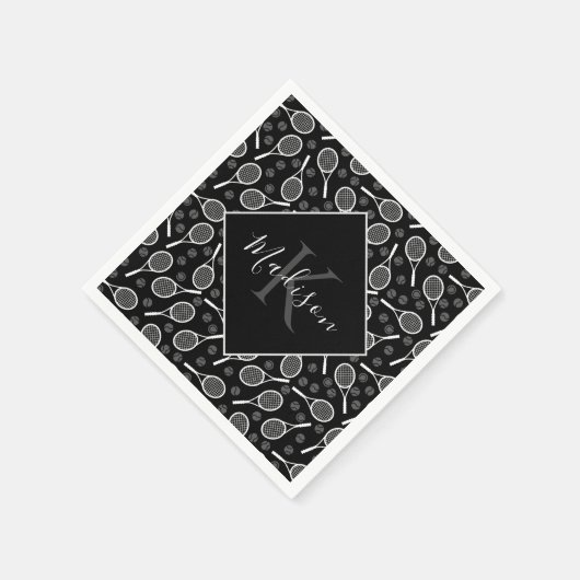 Serviette En Papier Tennis Racket Ball Motif Initial & Nom Monogramme (Coin)
