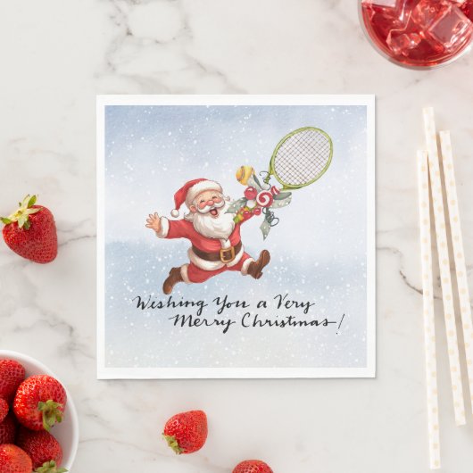 Serviette En Papier Tennis Santa Claus avec cadeau pour Noël (En situation)
